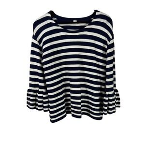 John Paul Richard Navy & White Striped Knit Top Bell Sleeve Sweater Women's M